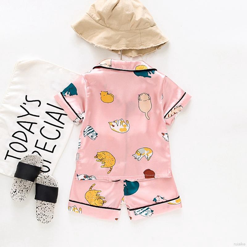 Bộ Đồ Ngủ Pijama Bằng Lụa Satin In Họa Tiết Dễ Thương Cho Bé