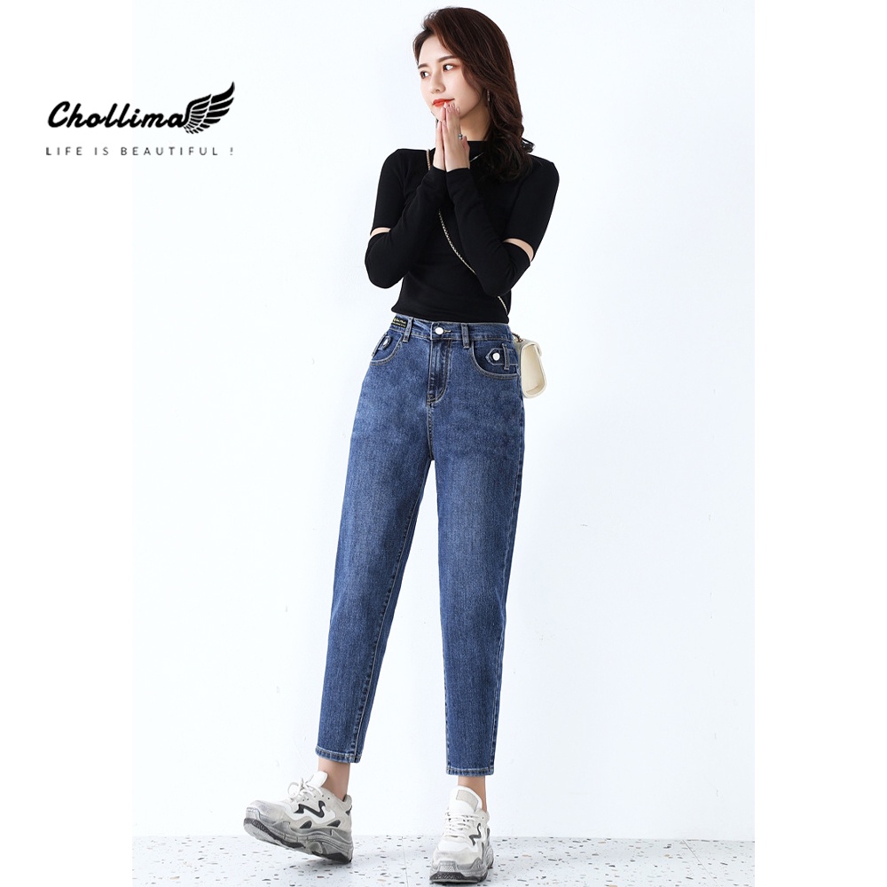 Quần baggy jeans nữ Chollima form rộng lưng thun gắn mạc đen QD008 ulzzang phong cách hàn quốc