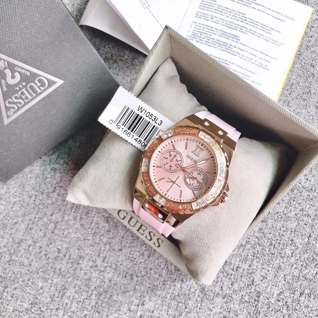 Đồng hồ nữ unisex guess w1053l3 dây cao su màu hồng