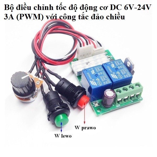 Điều tốc - mạch điều tốc chiết áp DC 6V-24V 3A (PWM) kèm công tắc đảo chiều động cơ