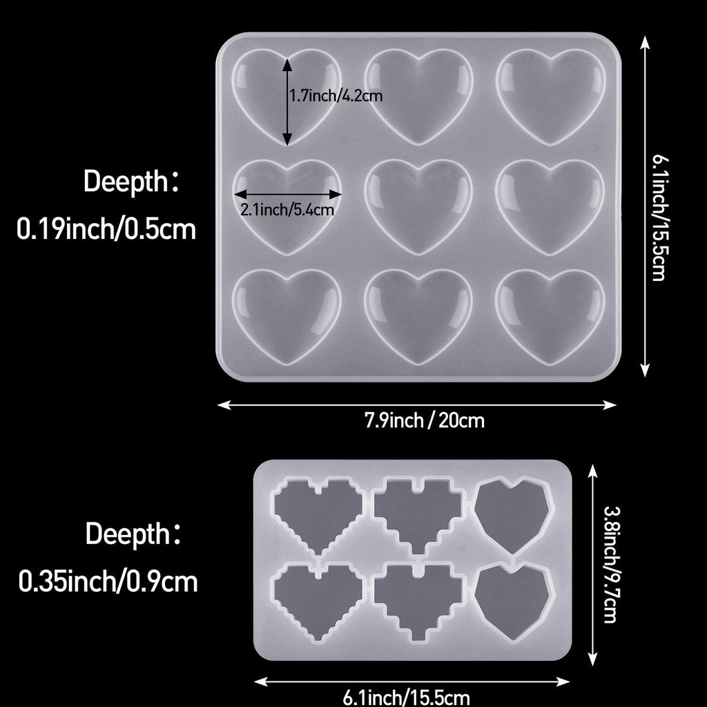 Khuôn Silicone Làm Trang Sức 6 Ngăn 9 Ngăn Hình Trái Tim