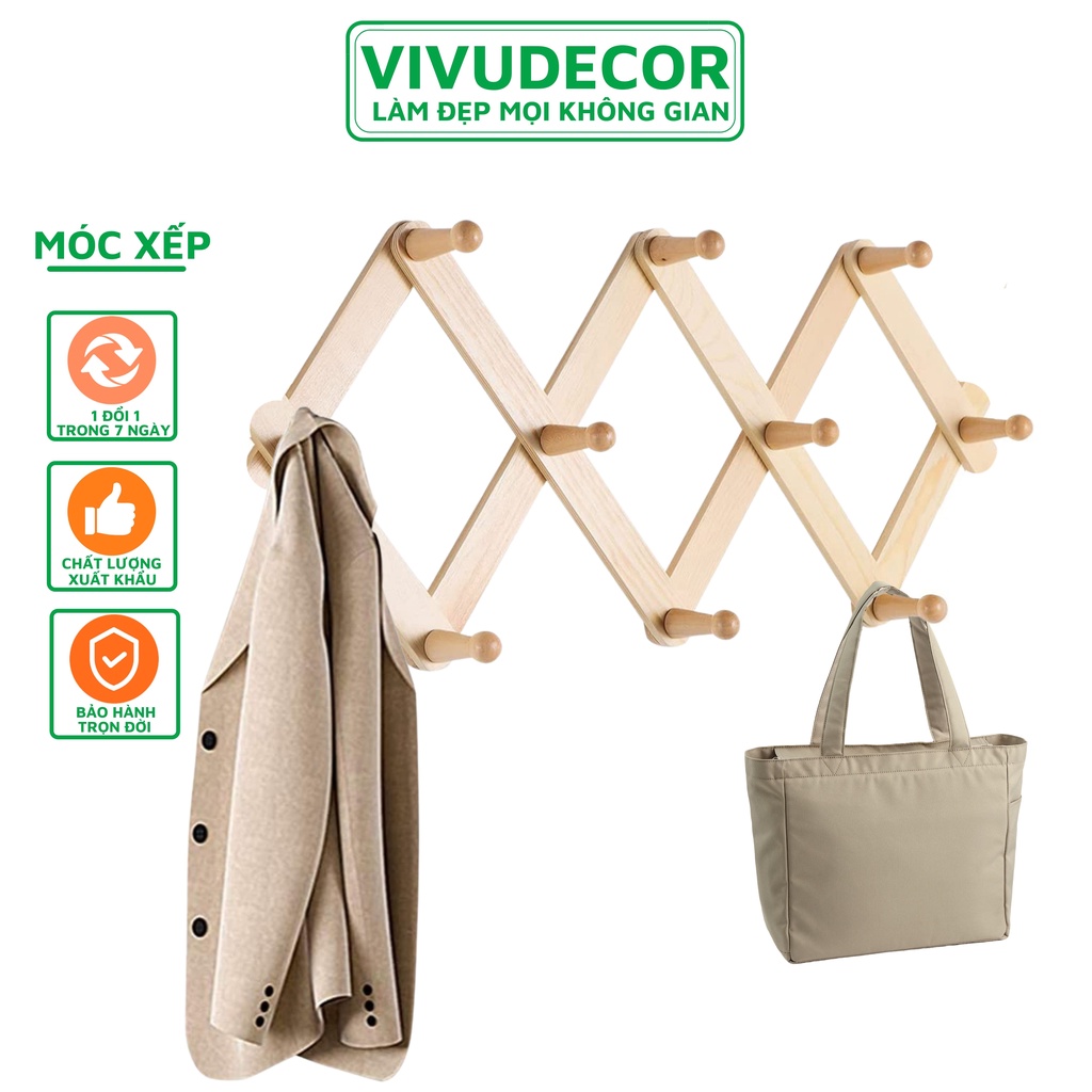 Móc treo tường Vivudecor 10 nhánh tròn, Móc treo quần áo biến hình phù hợp với mọi không gian, tặng kèm 2 miếng dán nhựa