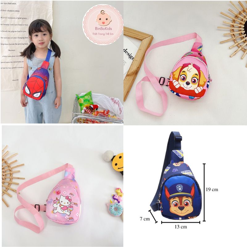 Túi đeo chéo bao tử cho bé trai bé gái phù hợp trẻ em từ 3 tuổi đeo ngực mini nhiều hình dễ thương binboKids
