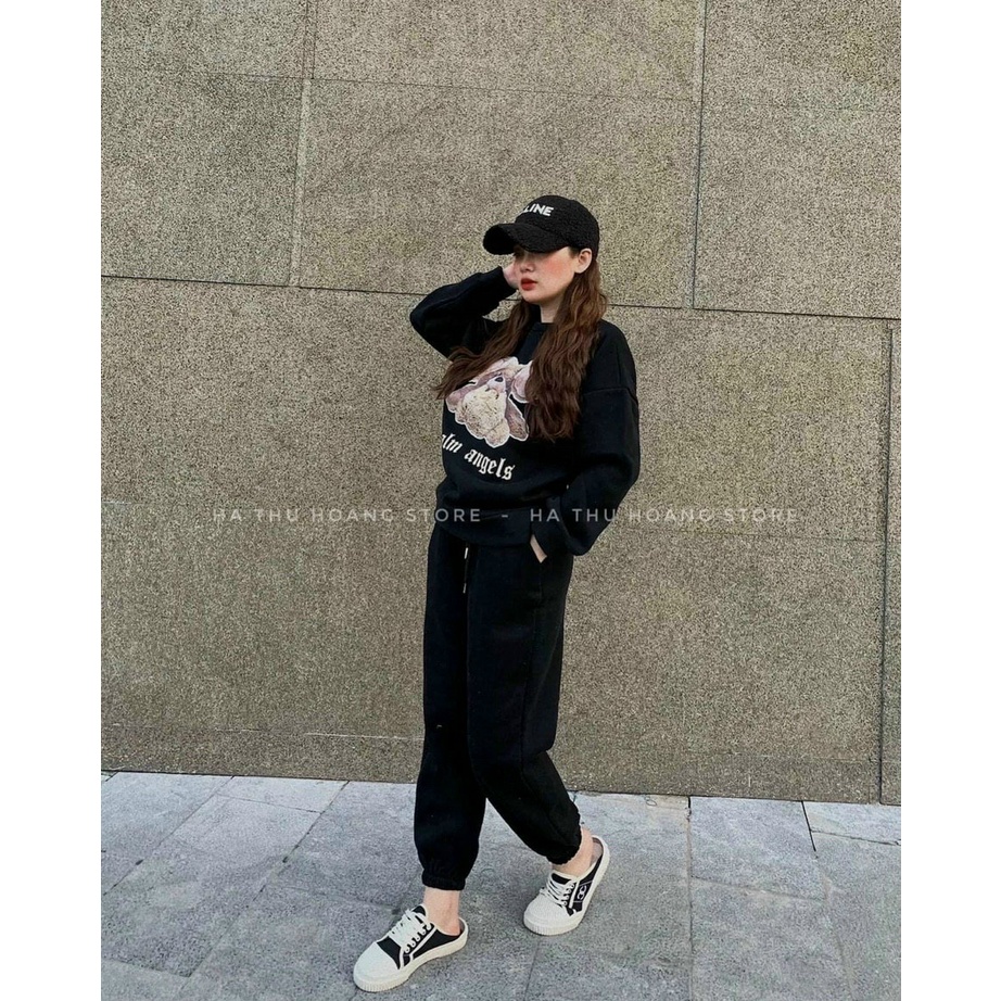 (Sale FreeShip) Đồ bộ nữ,bộ thể thao nữ thêu gấu,áo tay dài phối quần ống bo có túi,chất nỉ hàng chuẩn shop,lên from đep