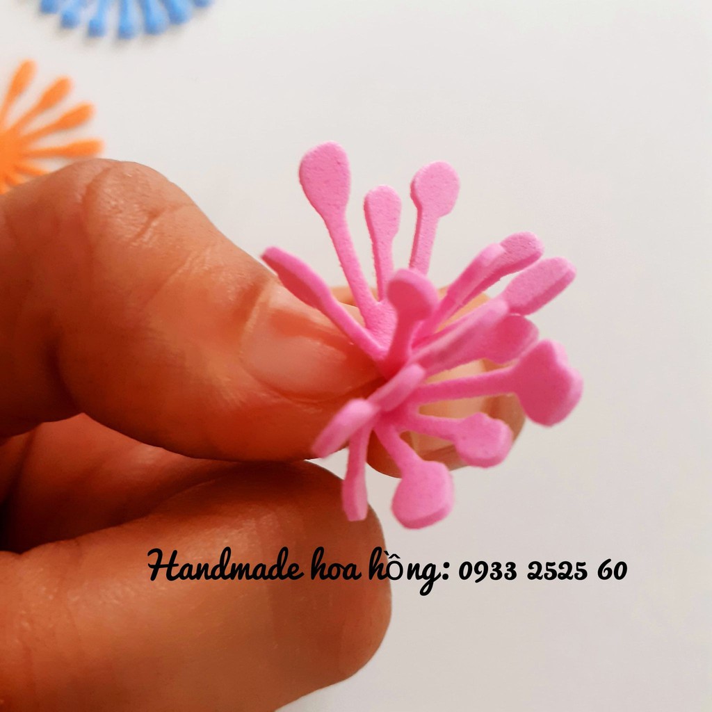 Set 12 nhụy hoa /hoa (6 mẫu khác nhau) 3.5CM, bằng xốp_ Hoa dập sẵn - thiệp, phong thư, bưu thiếp, bao thư, bao lì xì