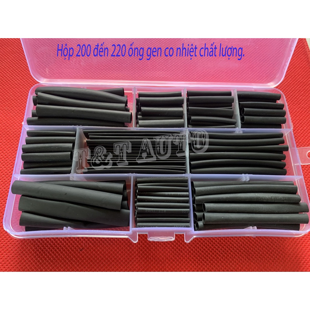 Hộp 200 đến 220 ống gen co nhiệt chất lượng cao, gồm nhiều kích thước khác nhau.