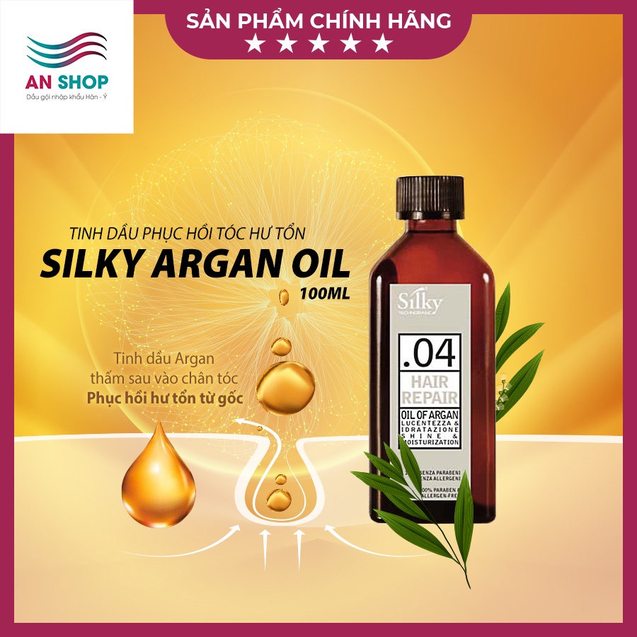 Tinh dầu dưỡng tóc siêu mềm mượt serum tóc nhuộm uốn phục hồi hư tổn gẫy rụng chất chăm sóc tóc khô xơ Silky Argan Oil