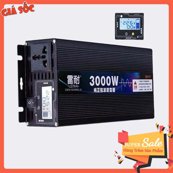 Máy đổi nguồn điện Sóng sin chuẩn 3000W Có đồng hồ hiển thị công suất