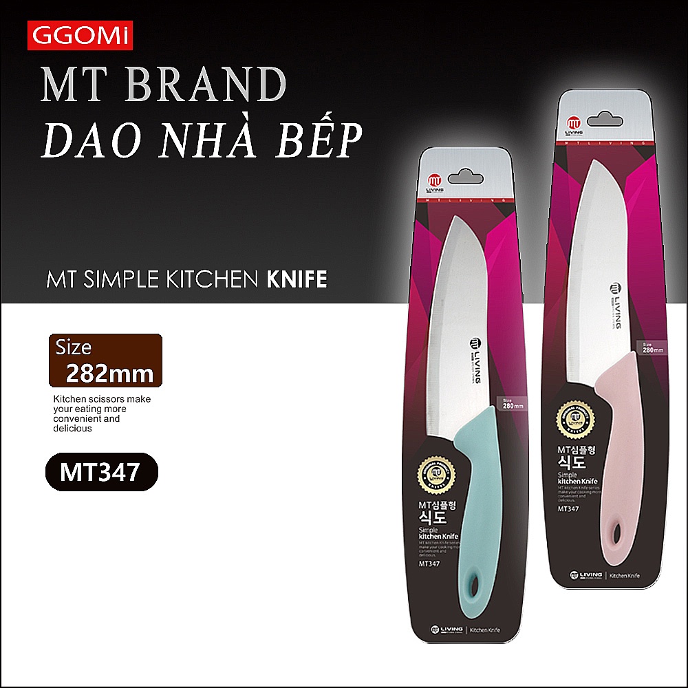 Dao cắt thái nhà bếp màu sắc pastel dài 28cm, lưỡi dài 16cm bằng thép không gỉ GGOMi Hàn Quốc MT347