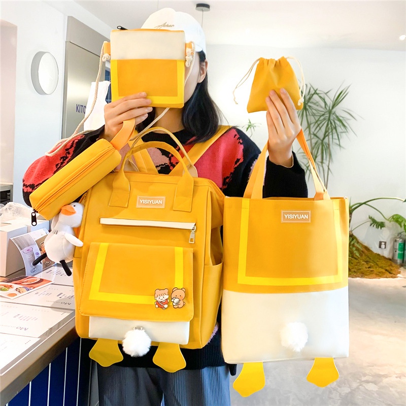 Ba lô canvas IELGY phối màu tương phản phong cách Hàn Quốc dễ thương cho nữ