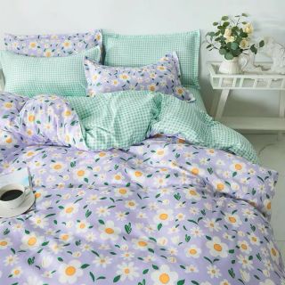 Bộ Chăn Ga Gối Hoa Tím Cotton Poly