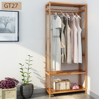 Kệ treo quần áo chất liệu tre có giá để dép GT27