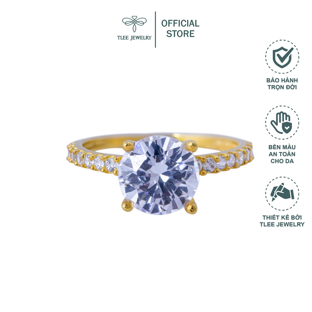 Nhẫn bạc nữ TLEE trụ đá bốn chấu mạ vàng 14k ổ đá 8li sang trọng TleeJewelry A0150