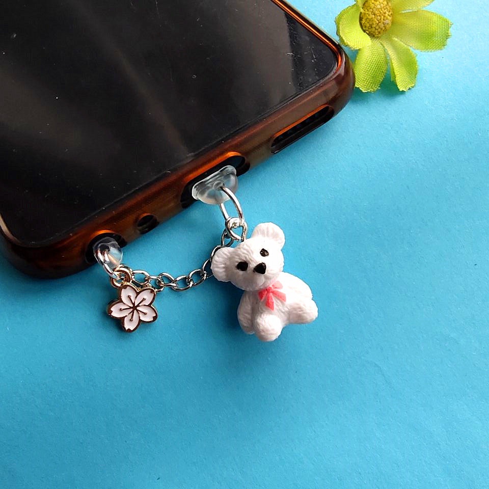 Phụ Kiện Gắn Cổng Sạc Tai Nghe Apple Huawei Chống Bụi Hình Gấu Dễ Thương