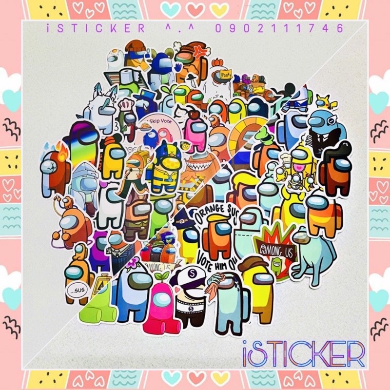 STICKER AMONG US pvc vinyl nhám chống thấm cao cấp hình dán xe, vali, laptop, nón BH, điện thoại..