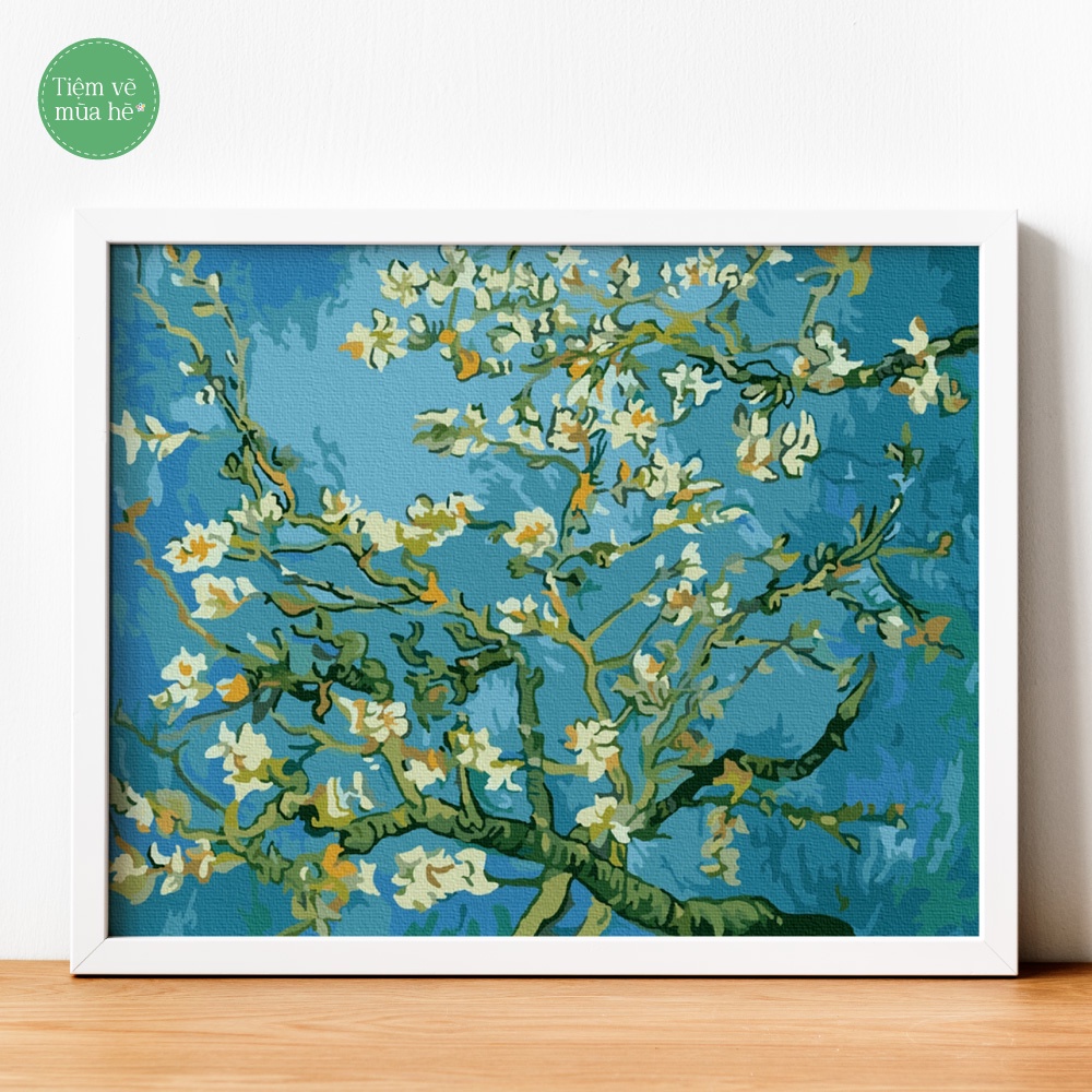 ✅Tranh tô màu theo số - Hoa hạnh nhân Van Gogh đã căng khung 40x50cm 28 màu