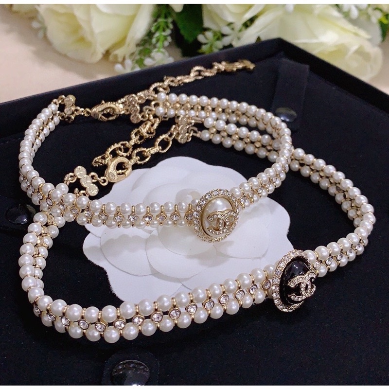 Sét vòng cổ hoa tai choker ngọc cực sang chảnh