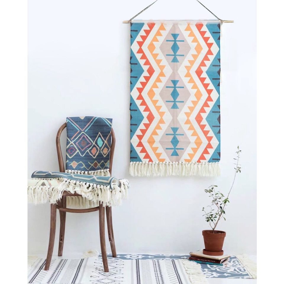 Thảm Treo Tường Phối Tua Rua Phong Cách Boho Độc Đáo Trang Trí Nhà Cửa / Khách Sạn