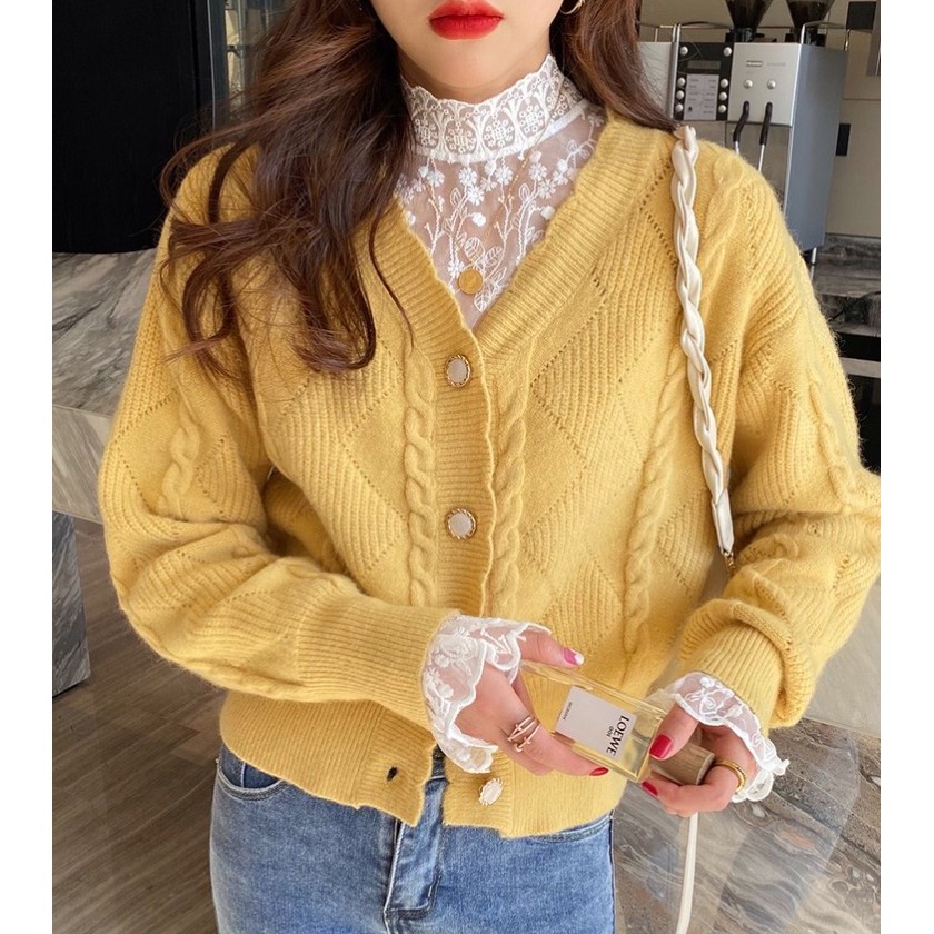 Áo Khoác Cardigan Dệt Kim Cổ Chữ V Dáng Rộng Thiết Kế Mới 2021