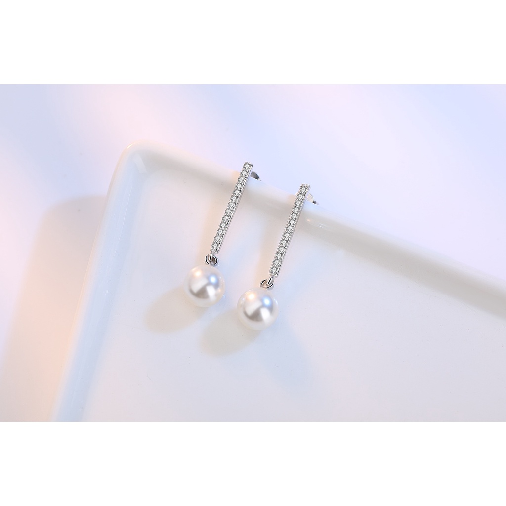 Bông Tai Bạc 925 Đính Ngọc Trai Zircon 00004 Thời Trang Cho Nữ