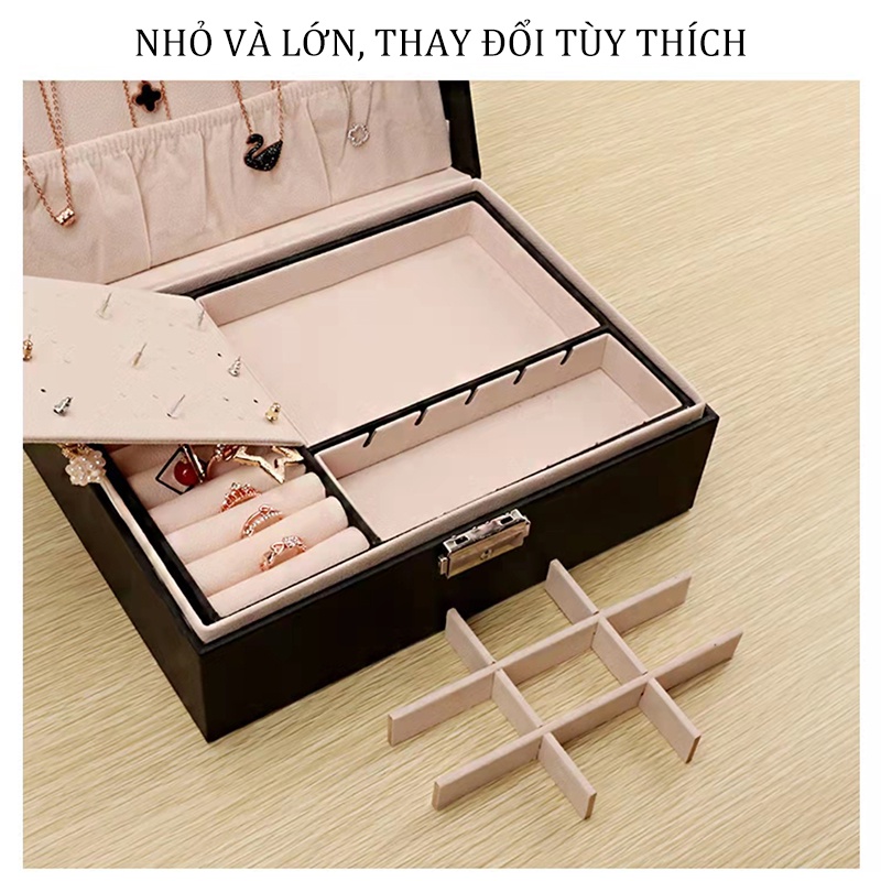 [HCM]Hộp trang sức bằng gỗ hai lớp có khóa Bông tai Bông tai Hộp trang sức có chìa khóa-URBSC-DGN