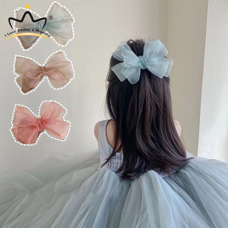 Kẹp Tóc Nơ Lưới Cỡ Lớn Chống Trượt Cho Bé Gái
