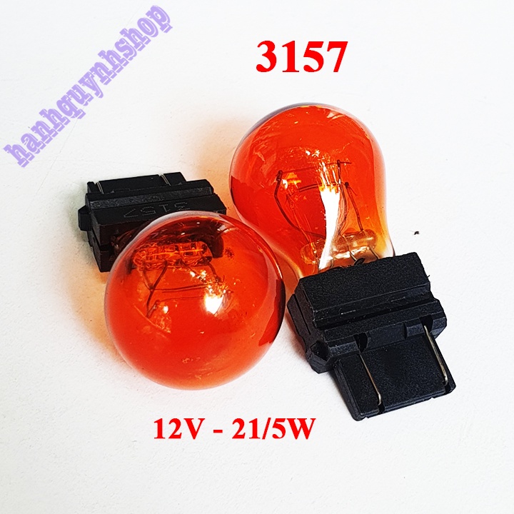 2 Bóng đèn ô tô 3157 12V 21/5W màu vàng 2 tóc halogen đui cắm