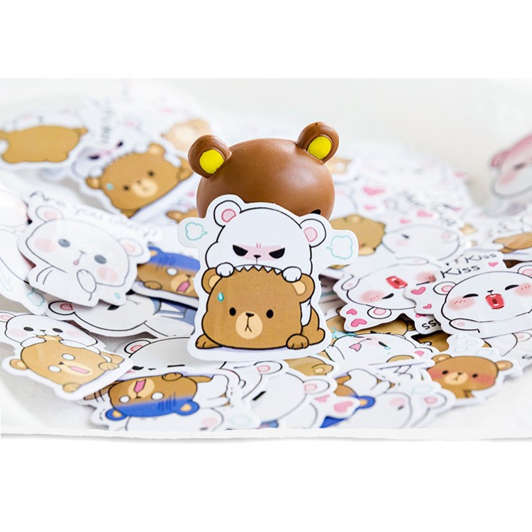 Hộp 45 miếng sticker mẫu gấu trắng hug hug