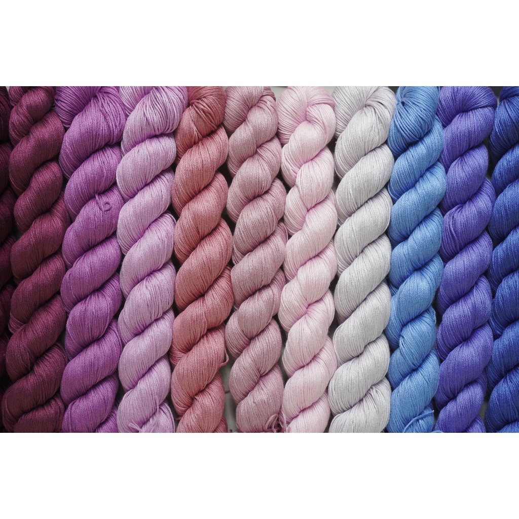 [Bảng 1/6] Chỉ thêu Eco-thread Tiệm tạp hóa nhà May nhuộm sinh học (giá 1 bó 100g) bảng màu tím - xanh tím