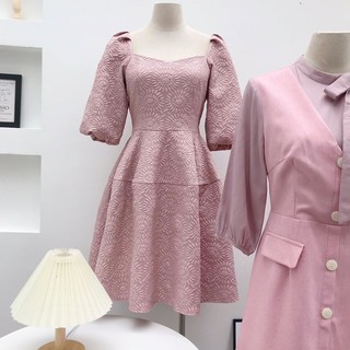 Váy công chúa tiểu thư tay phồng dáng xoè hoa chìm tafta by germe