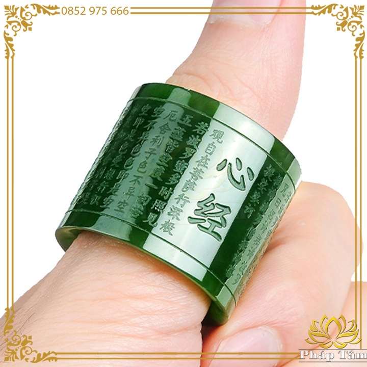 Nhẫn Càn Long Khắc Bát Nhã Tâm Kinh Ngọc Xanh Miến Điện Cao Cấp - Tâm Phong Thủy