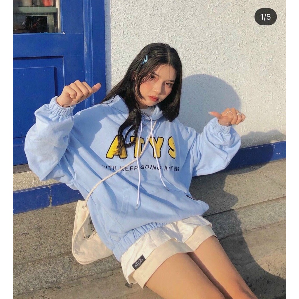 Áo hoodie bo chun ATYS chất nỉ ngoại chất lượng, áo hoodie chui đầu có nón 2 lớp to rộng form xinh.