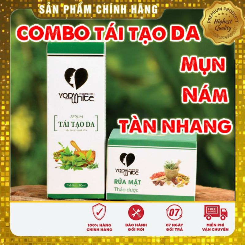 [CHÍNH HÃNG]⚡Combo Serum tái tạo da + Bột rửa mặt thảo dược Yody White Phương Anh làm sạch mụn nám tàn nhang 80ml