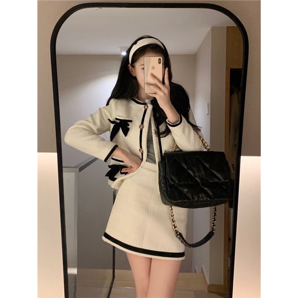 Set vest chân váy áo vải Tweed siêu sang chảnh -Order Taobao | Set áo và chân váy vải dạ dáng ngắn - Set dạ tiểu thư