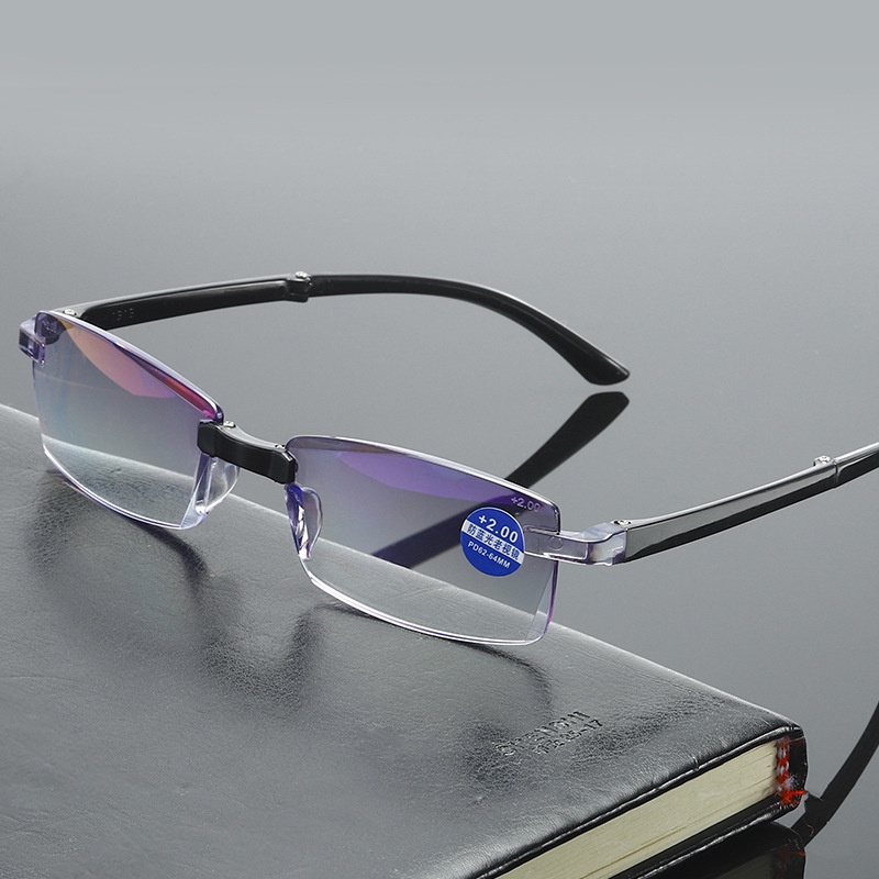 Kính đọc sách gấp siêu nhẹ Kính không viền TR Anti-Blu-ray Kính đọc sách Hộp đựng bằng da