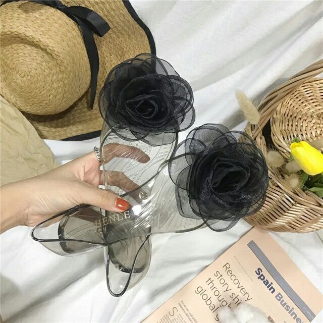 Giày nhựa nơ hoa hồng ,