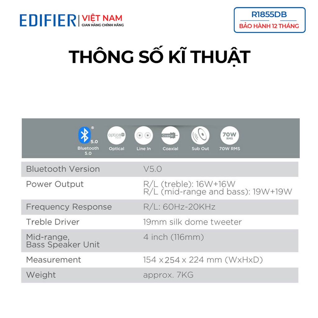 Loa bluetooth 5.0 Edifier R1855DB - Thiết kế tinh tế Công suất 70W Cổng subout Điều khiển từ xa - Hàng chính hãng