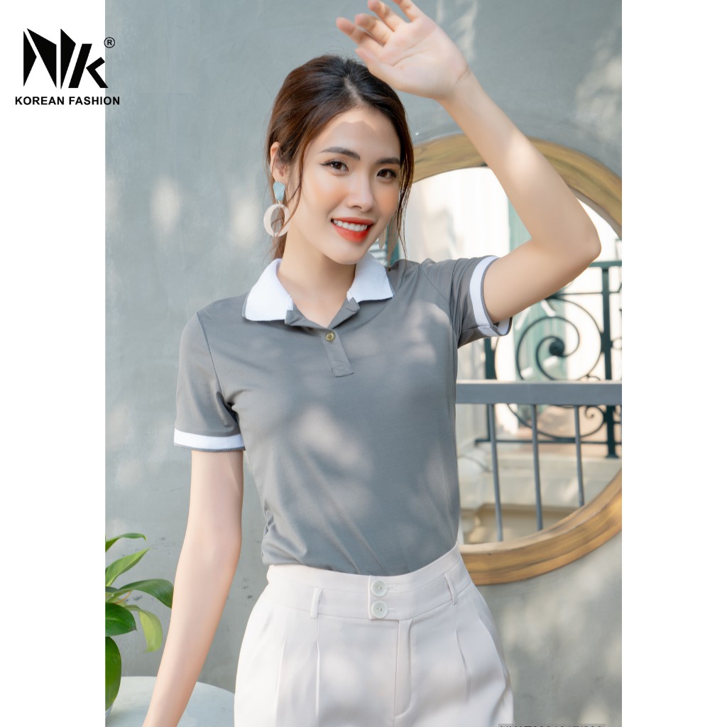 Áo thun polo nữ mắt chim ngắn tay cotton có cổ bẻ cao cấp vải cotton Hàn thoáng mát NK FASHION NKAT2001017