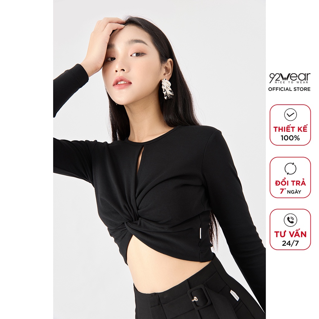 Áo phông nữ dài tay cổ tròn 92WEAR, thiết kế trẻ trung, sexy năng động ATA1677