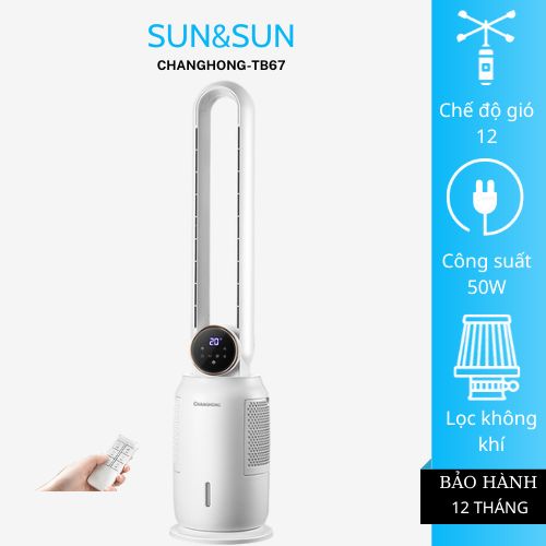 Quạt Không Cánh Làm Mát Bằng Hơi Nước Kiêm Lọc không Khí CHANGHONG TB67 -12 Tốc Độ Gió Kiêm Đèn Ngủ Tạo Ion Âm