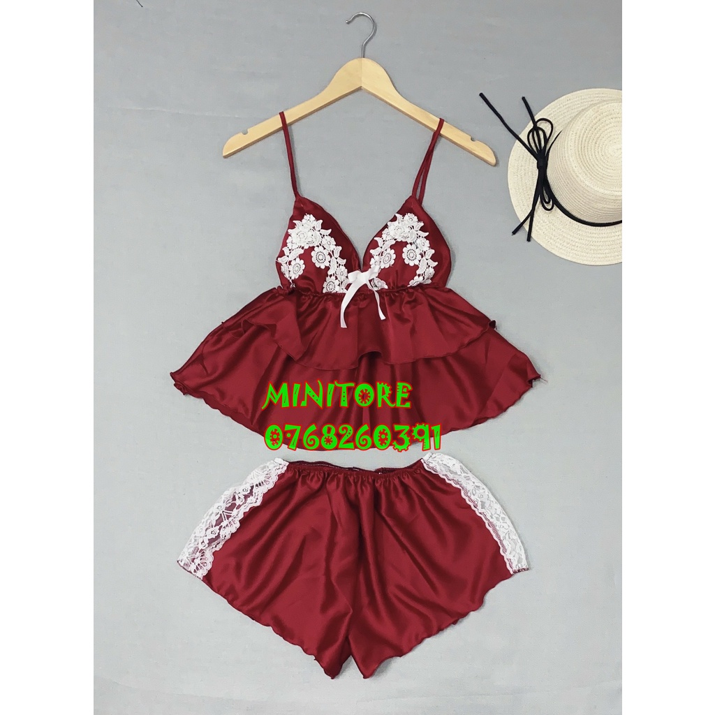 Đồ ngủ lụa Satin ren sexy gợi cảm có mút êm hàng Shop tự may - Đồ ngủ gợi cảm