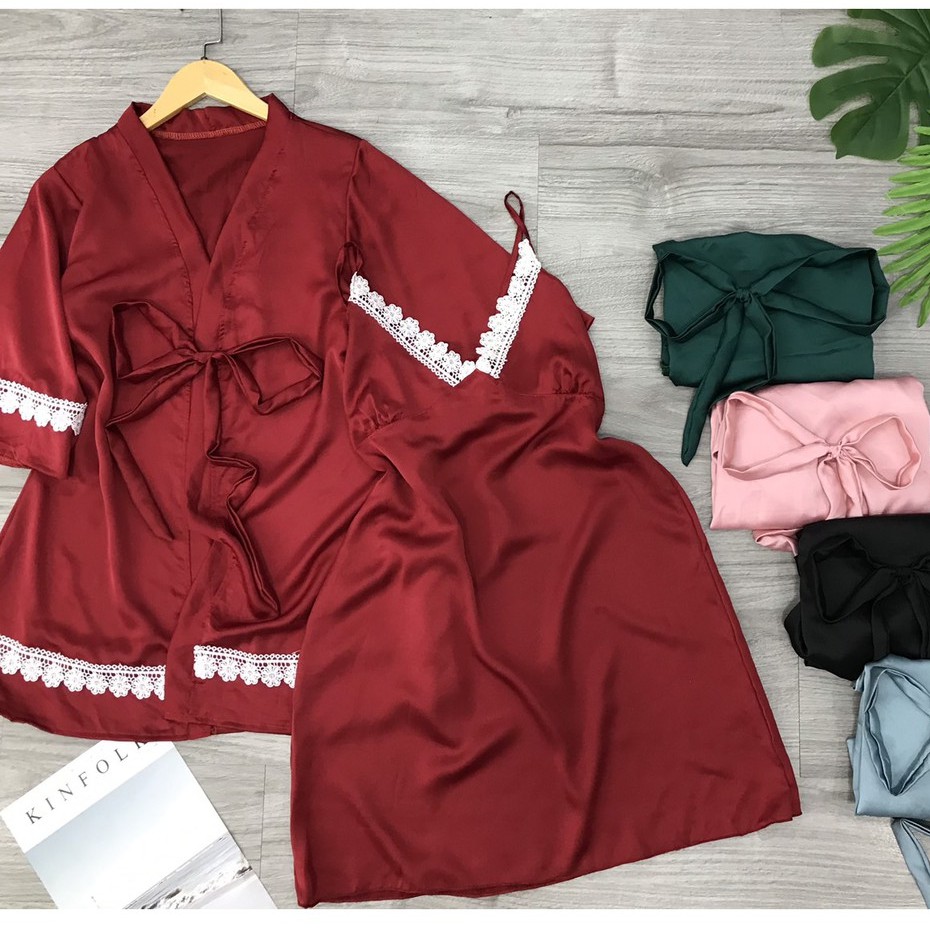 Set váy ngủ sexy và áo choàng siêu xinh, đầm ngủ sexy kèm áo choàng mặc ngủ gợi cảm - Linqu Sleepwear