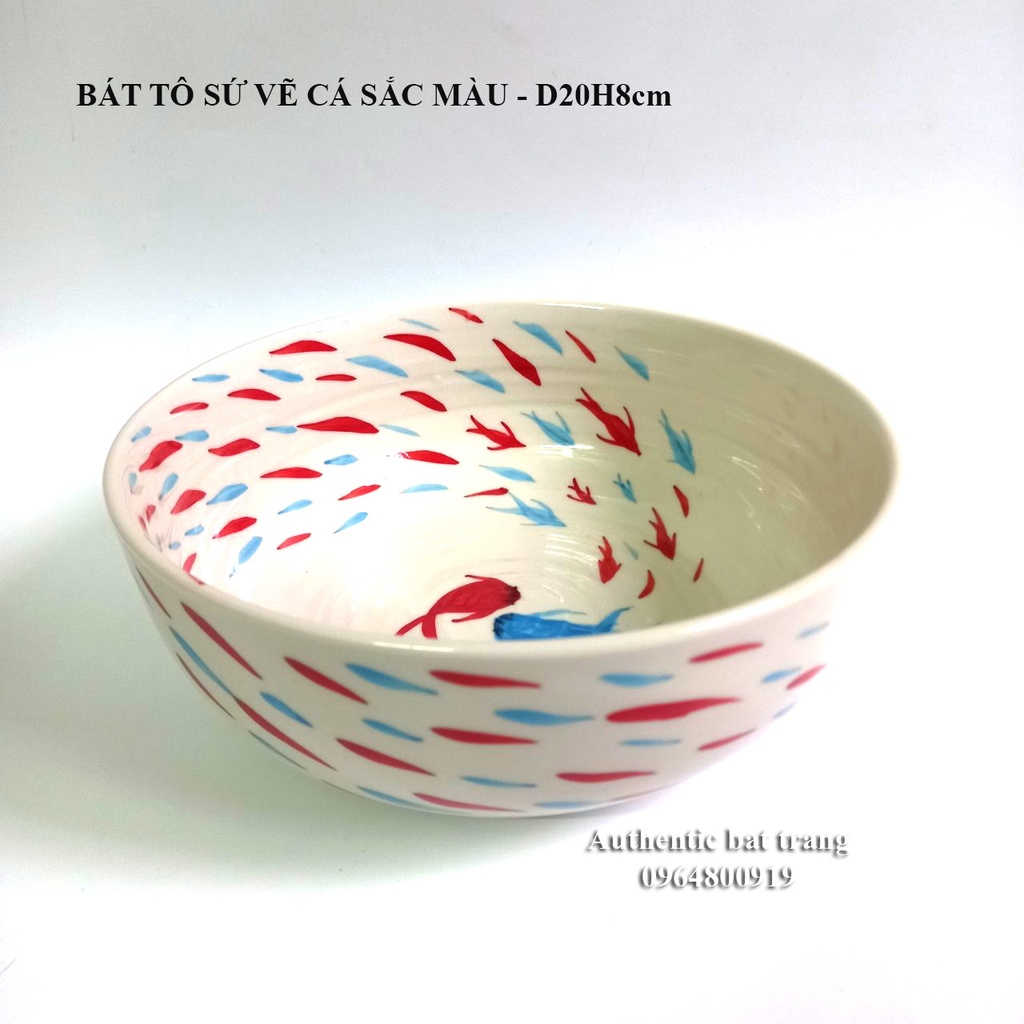 (Chuẩn bát tràng 100%) Bát tô sứ đựng canh, salad CAO CẤP vẽ thủ công - Kích thước D20cmH8cm-gốm sứ authentic bat trang