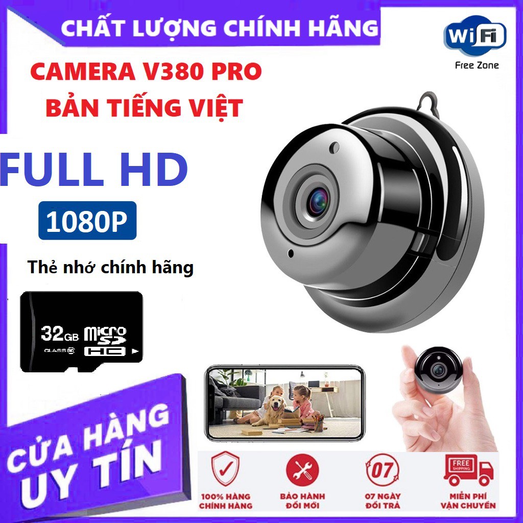 Camera An Ninh Mini Wifi Hồng Ngoại Góc Rộng V380 BH 2 năm