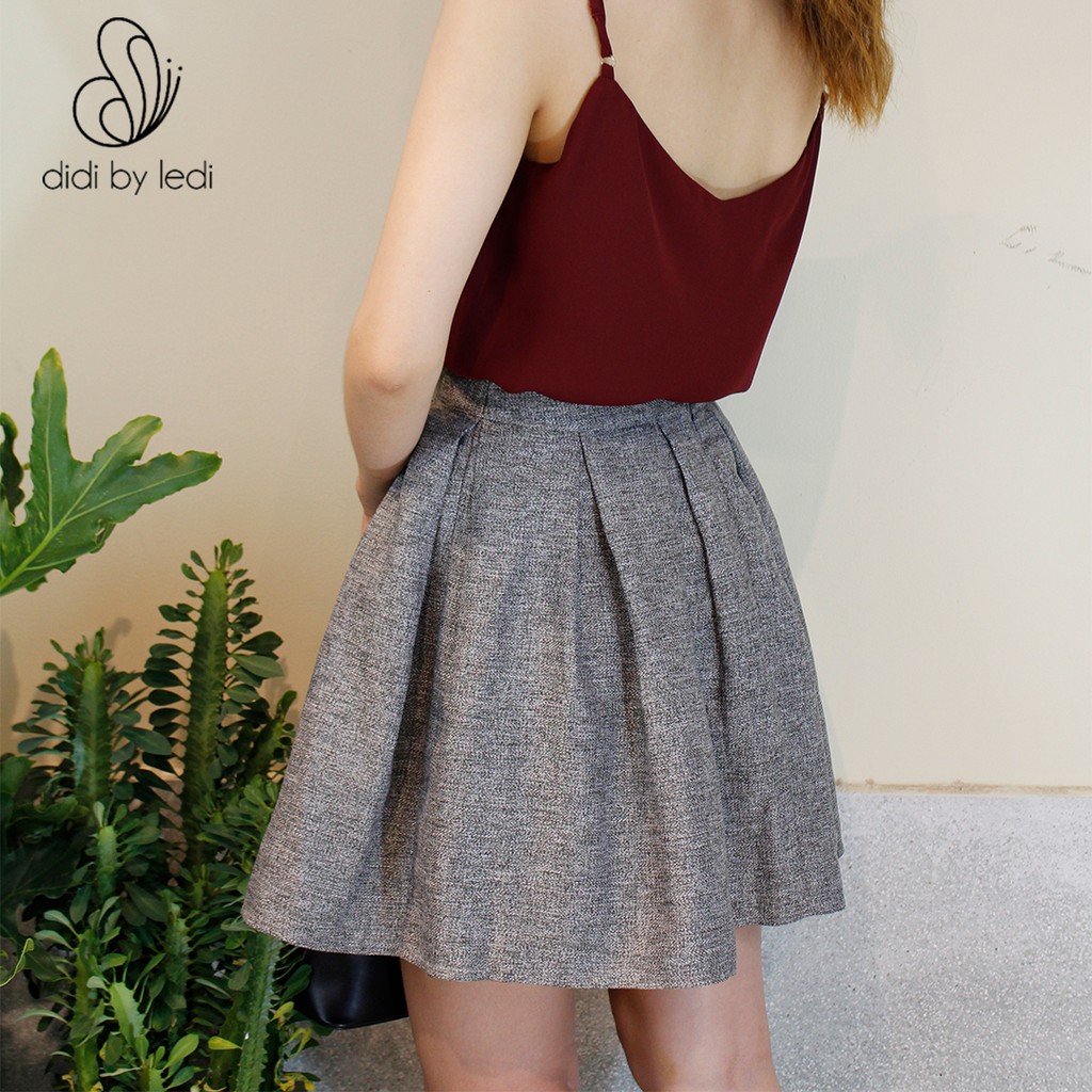 Chân váy ngắn xếp ly công sở DIDI by LEDI chân váy ngắn,lưng cao, váy kiểu vải bố xương cá dày dặn màu Đỏ size S M L XL