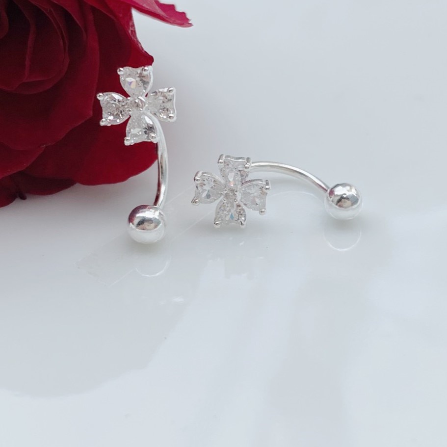 Bông tai bạc nữ hình hoa đá, khuyên tai dạng móc câu chất liệu bạc ta - Trang sức bạc Evasilver
