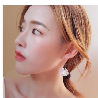 Bông tai nơ trắng dài mix hạt