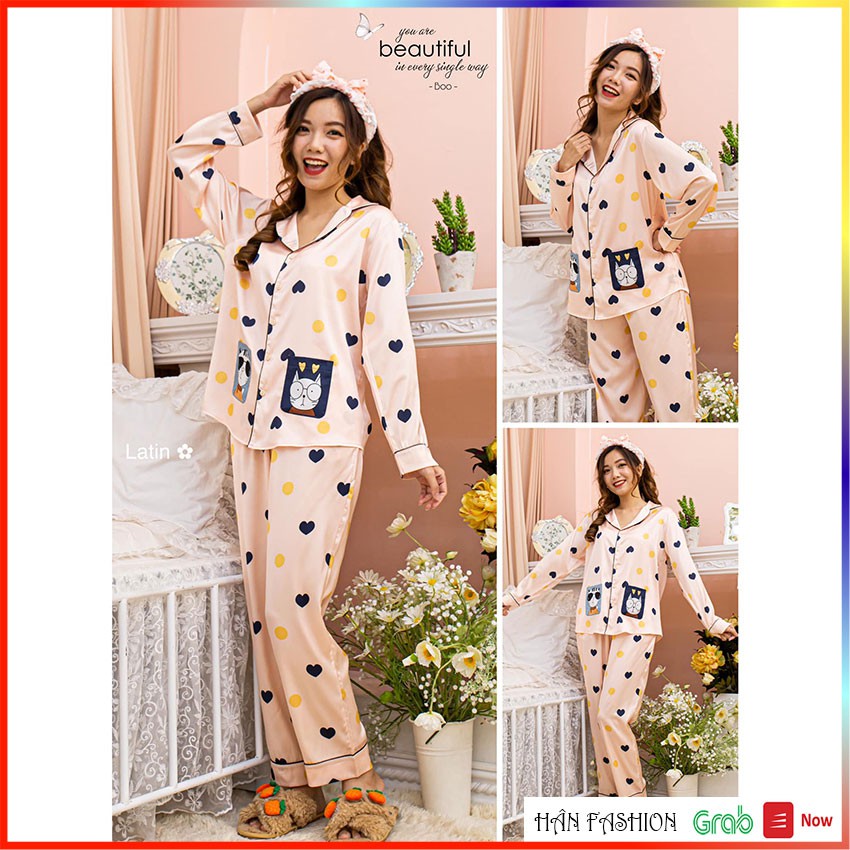 Đồ Ngủ Nữ – Bộ Ngủ Pijama Nữ Latin Cao Cấp Mèo 2 Túi - Tay Dài Quần Dài | Hân Fashion | Ship Nhanh 2h | BigBuy360 - bigbuy360.vn