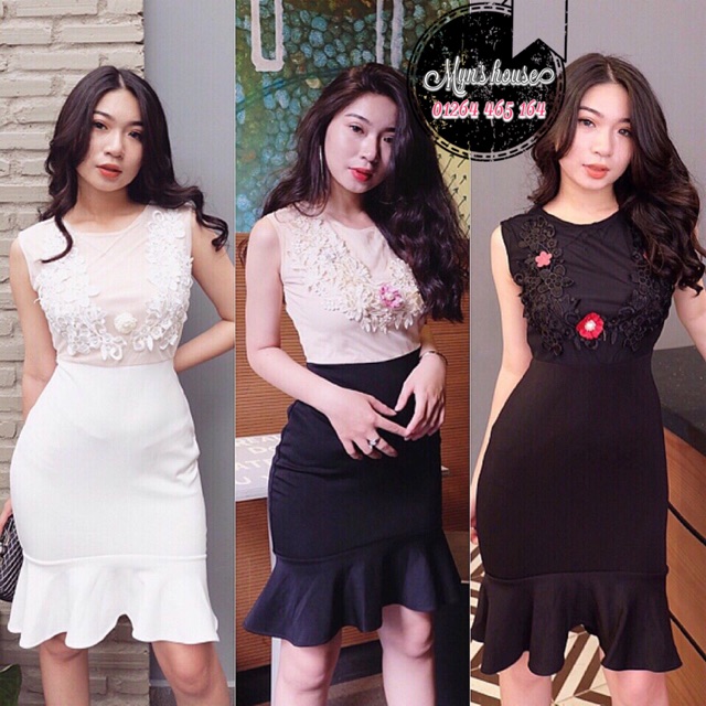 Đầm ren lót thêu hoa nổi