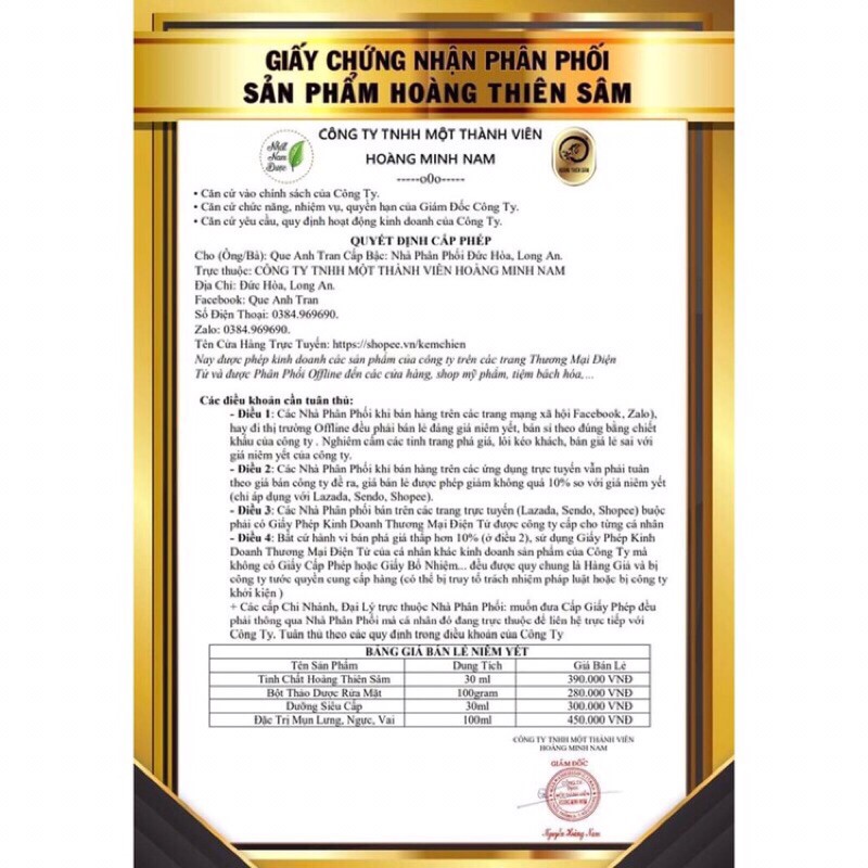 Combo Hoàng Thiên Sâm truyền thống sạch mụn thâm .